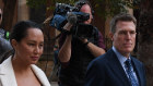 Rebekah Giles and Christian Porter outside the Federal Court on Monday.