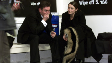 Eddie McGuire and his wife Carla after the 2002 grand final loss to Brisbane.