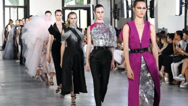 Models at Toni Maticevski's Paris show. The designer has spent 20 years carving out his signature style.
