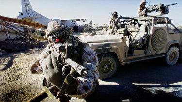 Australian SAS soldiers on patrol near Bagram, Afghanistan. 