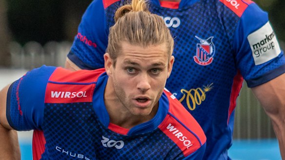 Topsy turvy: Manly's James Ohmsen scored in the first half to peg back the Rebels' lead.