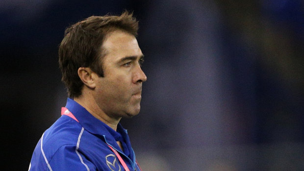 Kangaroos coach Brad Scott during North Melbourne's match against the Western Bulldogs at Marvel Stadium on Saturday.
