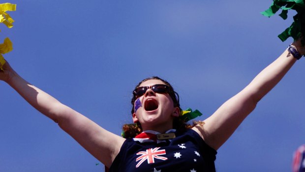 An Australian fan cheers on Mark Philippoussis during the 2000 Olympics.