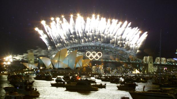 Olympic closing ceremony fireworks.