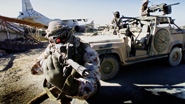 Australian SAS soldiers on patrol near Bagram, Afghanistan.