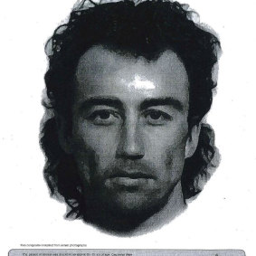 An identikit drawn with Julie-Anne Johnstone in 1998 of a Telstra driver who leered at her while she was waiting for a taxi in Claremont the night after Sarah Spiers disappeared.