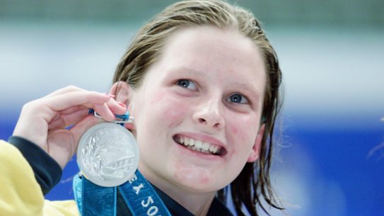 Leisel Jones with her silver medal, aged just 15.
