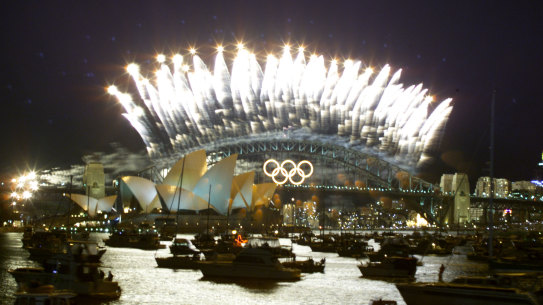 Olympic closing ceremony fireworks.