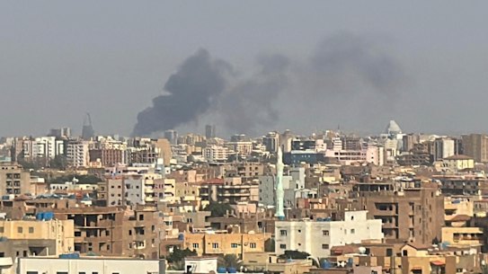 Smoke risse over Khartoum after Sudan’s military started an operation to take areas of the capital from its rival, the RSF, in September.