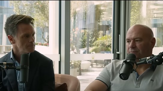 Chris Minns shares a mic with UFC boss Dana White