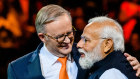 Anthony Albanese appeared beside Narenda Modi in front of thousands of people at Sydney Olympic Park.