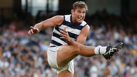 Tom Hawkins in action for Geelong.