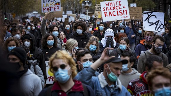 Protesters at the Black Lives Matter rally in Melbourne in June last year.