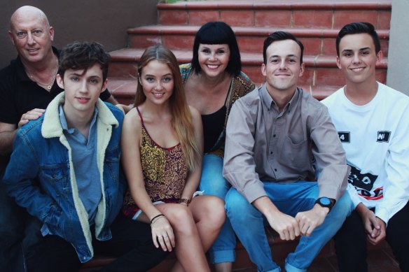 Troye (second from left) with his father Shaun, sister Sage, mother Laurelle, older brother Steele and younger brother Tyde.
The family moved from Johannesburg to Perth when Troye was two.
