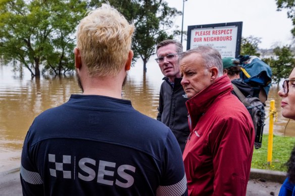 Prime Minister Anthony Albanese with NSW Premier Dominic Perrottet this week at Richmond which was severely affected by flooding. 
