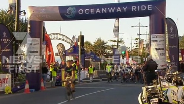 The man jumped the starting line of the Oceanway Ride while riders listened to the national anthem.