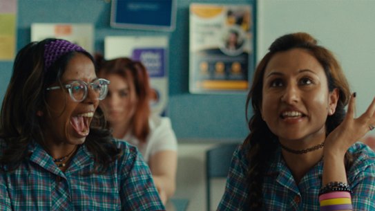 Urvi Went To An All Girls School creator Urvi Majumdar (right) in a scene from the show, which screens as part of the ABC’s Fresh Blood series. 