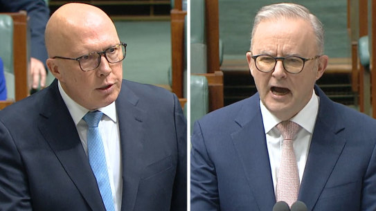 Opposition Leader Peter Dutton and Prime Minister Anthony Albanese as they debate Labor’s motion commemorating October 7. 