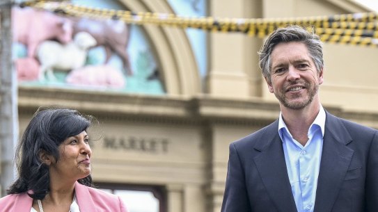 Lord Mayor Nick Reece and his deputy, Roshena Campbell outside the Queen Victoria Market.