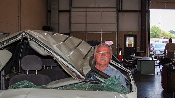 At the crash lab. UNSW Sydney Emeritus Professor Raphael Grzebieta, a road safety expert, who was just awarded a prestigious international award for his work on road safety. 