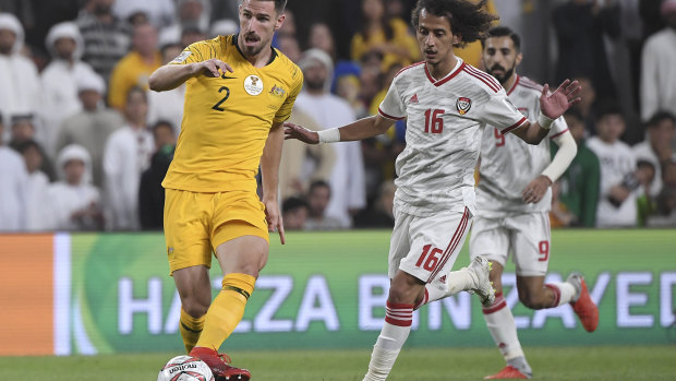 Australia's defender Milos Degenek makes a shocking backpass to his goalkeeper.