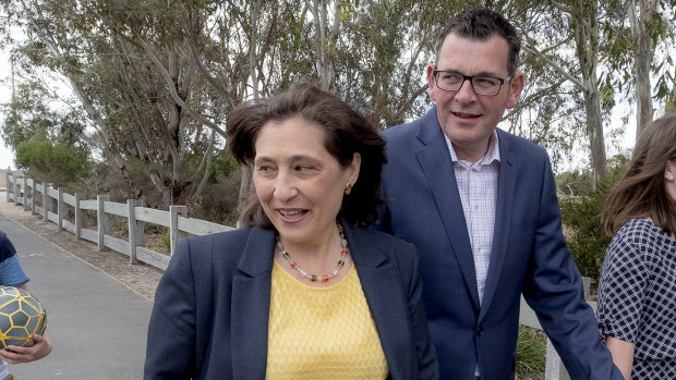 Victorian Minister for Energy, Environment and Climate Change Lily D'Ambrosio and Premier Daniel Andrews at Seaford Wetlands Park.