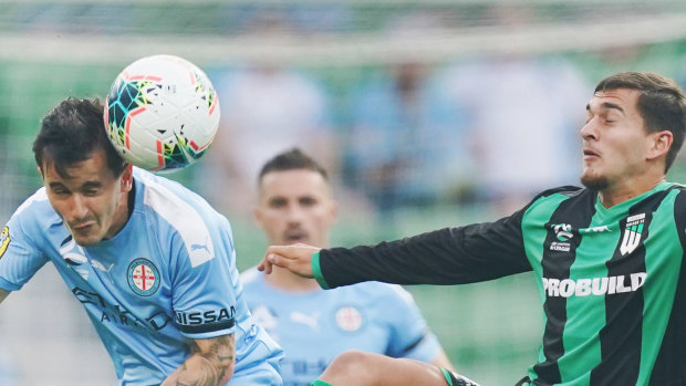 Melbourne City's Adrian Luna, left, has returned to Australia ahead of the planned competition resumption. 
