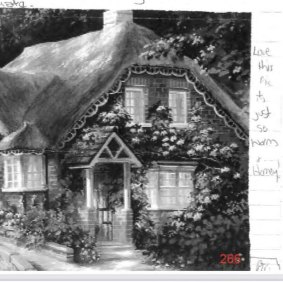 Image of a cottage in a letter from Kathleen Folbigg to Tracy Chapman.