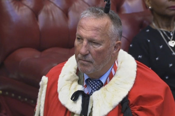 Former England cricketer Ian Botham takes up his seat in the House of Lords as Baron Botham of Ravensworth, in London, on Monday, October 5, 2020.