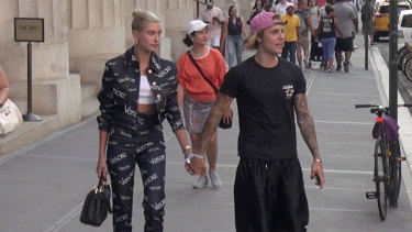 Engaged: Hailey Baldwin and Justin Bieber out and about in New York.