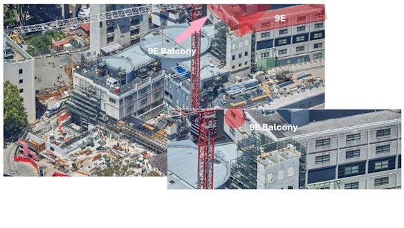 The balcony on level nine of Royal Prince Alfred Hospital where transplant patients were likely exposed to the mould that caused their fungal infections.