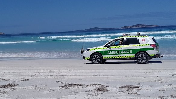 Emergency services at Kelp Beds beach Esperance responding to potential shark attack. 