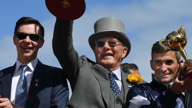 Lloyd Williams (centre) happy with handicapper ahead of Melbourne Cup. 