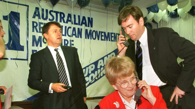 The launch of the Republican movement in Melbourne: Malcolm Turnbull, Hazel Hawke and Eddie McGuire.