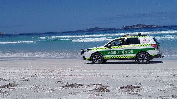 Emergency services at Kelp Beds beach Esperance responding to potential shark attack. 