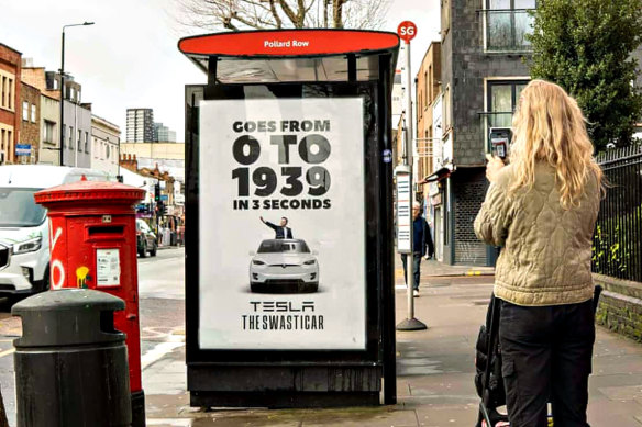 A poster at a bus stop in London.