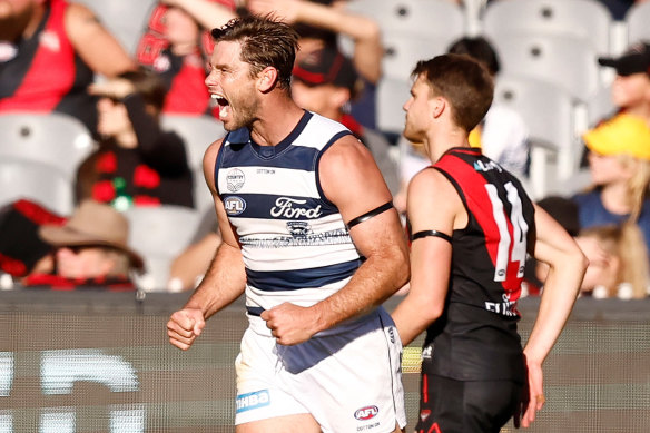 The Bombers had no answers for Tom Hawkins and Geelong in April.