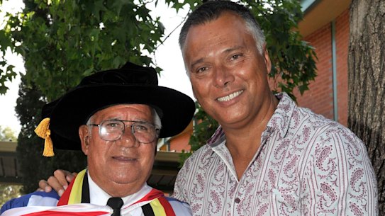 Stan Grant with his dad at his graduation ceremony.
