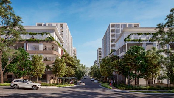 An artist impression of the proposal to build 686 apartments on the former Caringbah High School site.