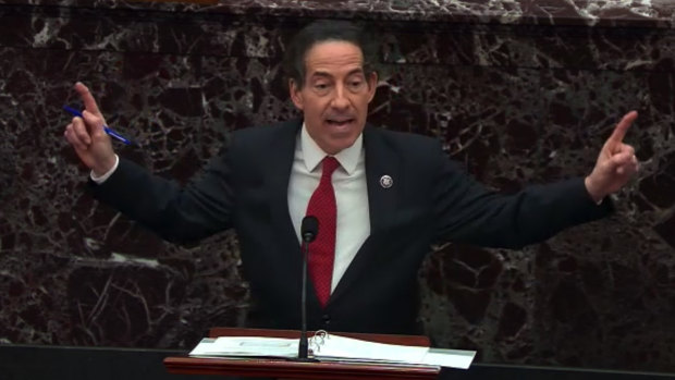 Representative Jamie Raskin, a Democrat, speaks as the Senate begins Donald Trump’s second impeachment trial.