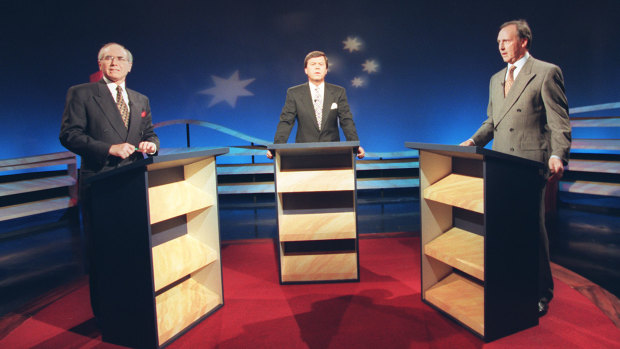 John Howard debates Paul Keating during the 1996 federal election campaign. 