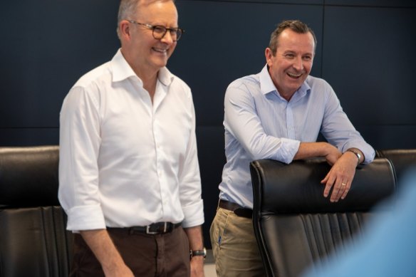 Prime Minister Anthony Albanese and WA Premier Mark McGowan share a laugh. 