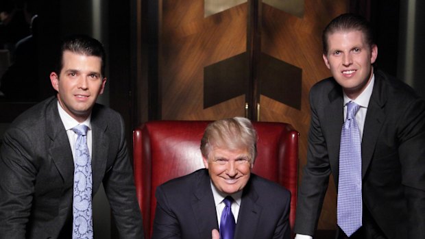 A simpler time: Donald Trump with his two sons, Donald jnr (left) and Eric on reality TV show The Apprentice.
