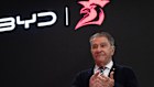 Sydney Roosters chairman Nick Politis at last year’s announcement where BYD became a major sponsor of the NRL team. Politis owns 28.3 per cent of Eagers Automotive, Australia’s biggest car dealership group. 