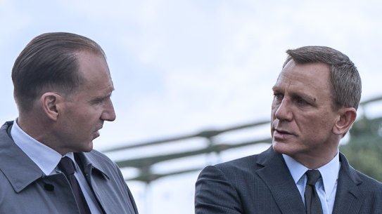 Ralph Fiennes stars as M and Daniel Craig as James Bond in No Time To Die.