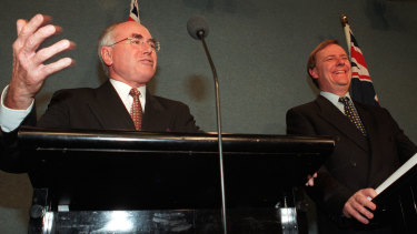 After coming to a compromise agreement on the GST with the Australian Democrats, John Howard and Peter Costello hold a media conference.