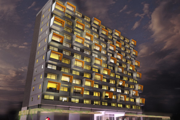 An artist’s impression of the reimagined public housing towers on Gordon Street in Footscray. 