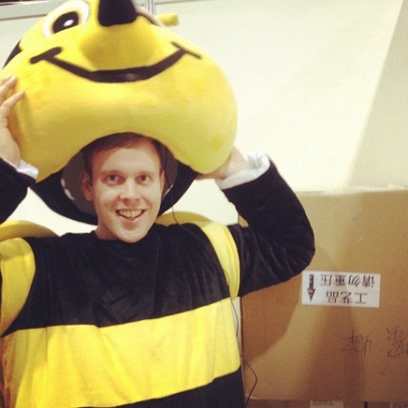 A young Christiansen dressing up as “Superbee” for a food fair to promote the family’s wares.