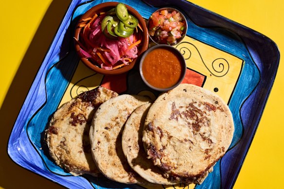 El Salvadorean pupusas, one of Masa Mesa’s signatures, are available with pork and bean fillings.