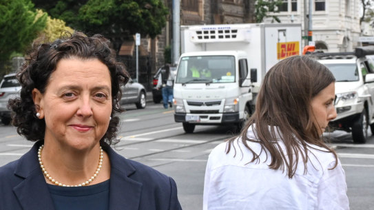 Monique Ryan this week, on the corner of Glenferrie and Burwood roads.